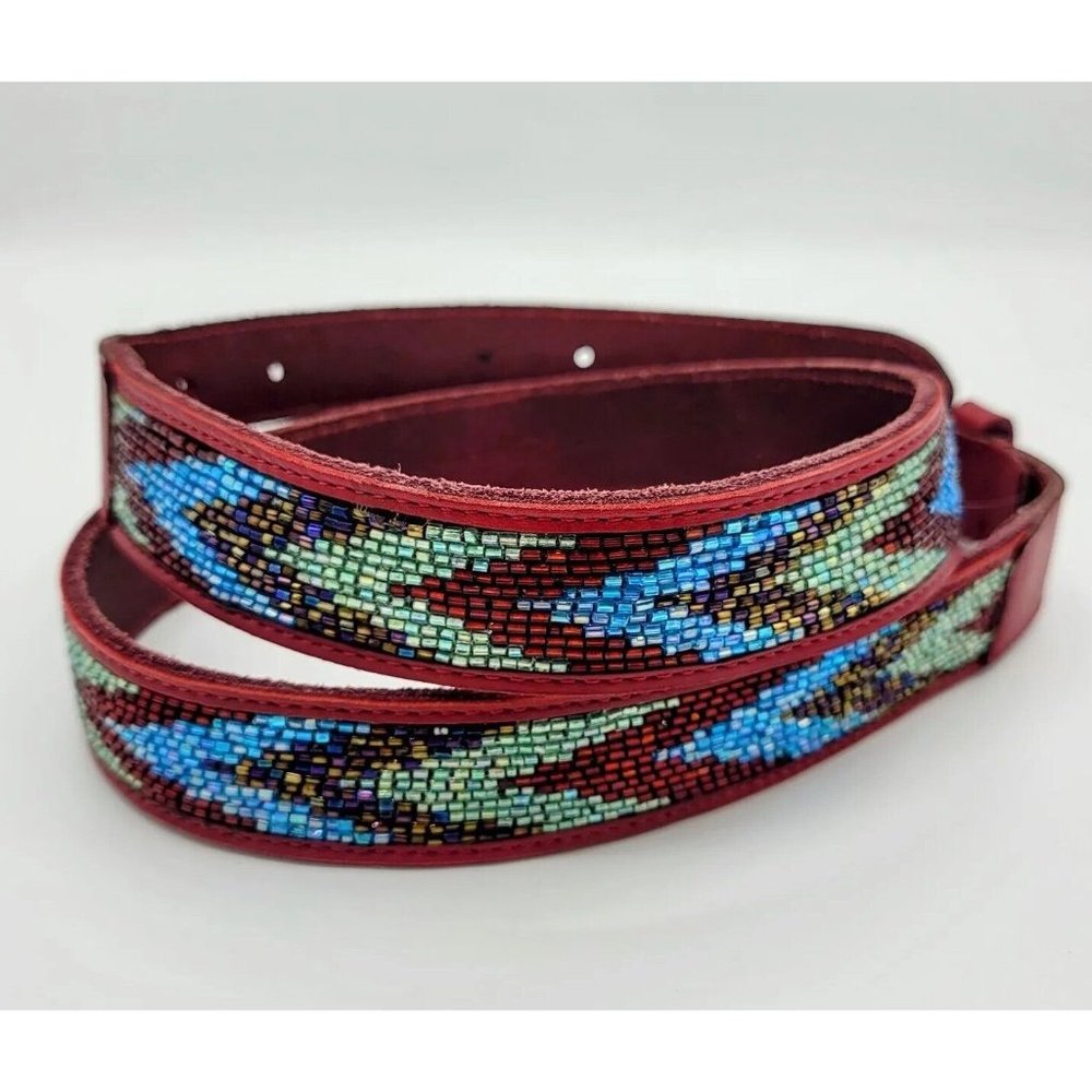 47 Maple Genuine Red Leather Mosaic Southwest Blingy Belt Size 34 Women's New
